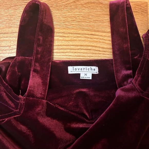 Velour burgundy holiday dress off shoulder - Picture 2 of 2